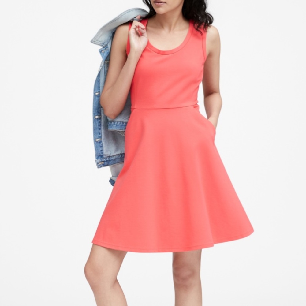 Banana Republic Ponte Fit and Flare Coral Dress with Pockets